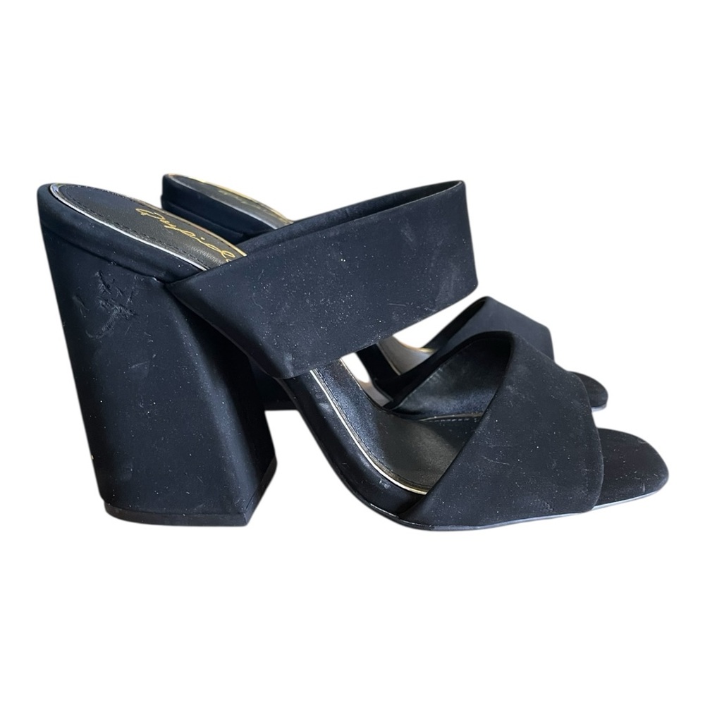 New Qupid  Women's Black Suede  Chunky Heel Mules Shoes Size 6.5